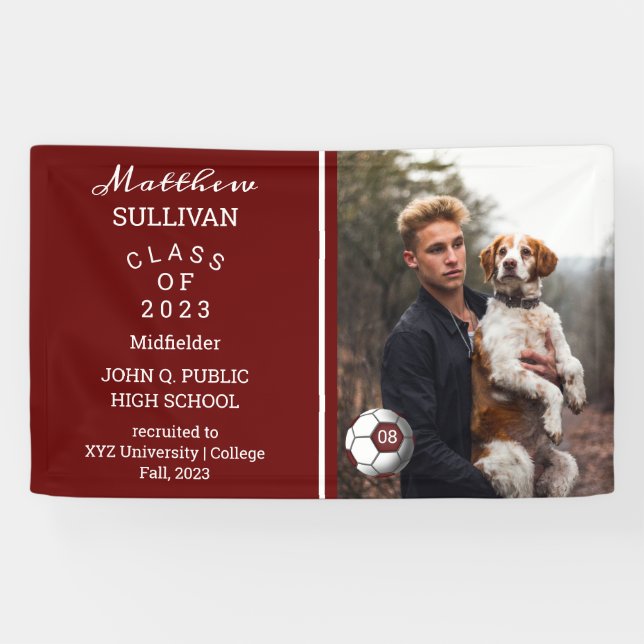 Soccer Player Foto Dk Red Graduation Banner (Horizontal)