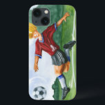 Soccer Player Kicking a Ball by Jay Throckmorton iPhone 13 Hülle<br><div class="desc">A soccer ball hangs in the air,  waiting for the vicious kick the player is winding up to deliver. Can he bend it like Beckham? A lovely piece to hang on your wall or give as a gift to the soccer aficionado in your life!</div>