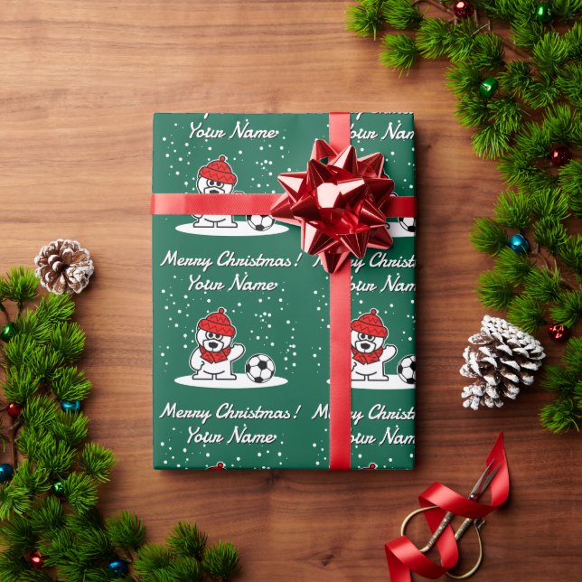 Soccer player polar bear cartoon kid's Christmas Geschenkpapier (Feiertagsgeschenk)