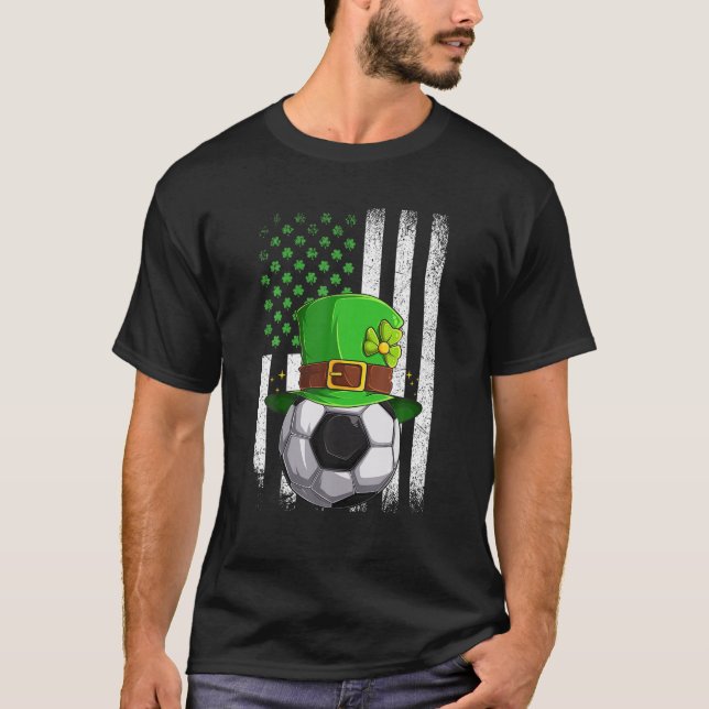Soccer Retro USA Flag Kleeblatt Leprechaun St Patr T-Shirt (Vorderseite)