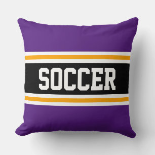 SOCCER Royal Lila Yellow Black Athletic Stripes Kissen