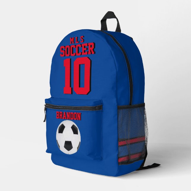 Soccer sac à dos bleu rouge personnalisé football  (Coin arrière droit)