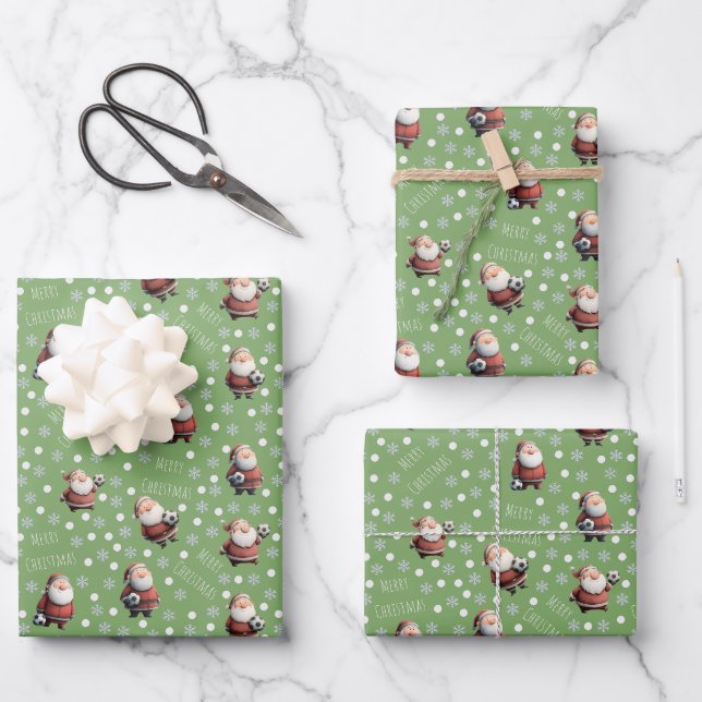 Soccer Santa on Dollar Bill Green Geschenkpapier Set (Vorderseite)