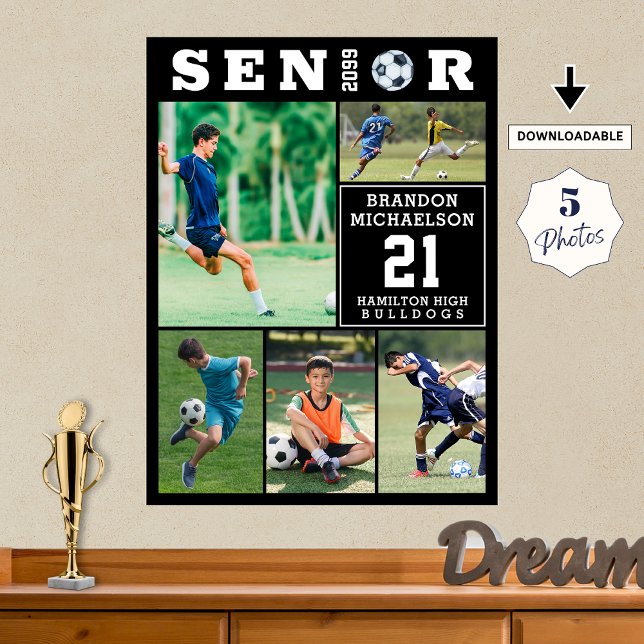 Soccer Senior Graduation 5 Photo Collage Poster (Von Creator hochgeladen)