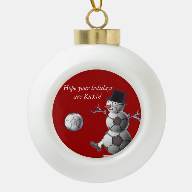 Soccer Snowman Keramik Kugel-Ornament (Vorderseite)