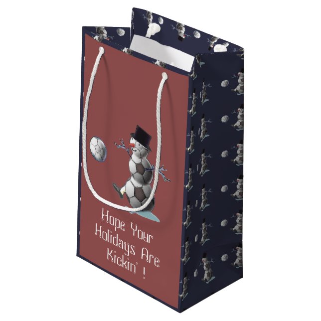 Soccer Snowman Weihnachten Kleine Geschenktüte (Rückseite Schrägansicht)