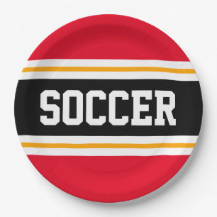 SOCCER Sporty Red Black Yellow Racing Stripes Pappteller