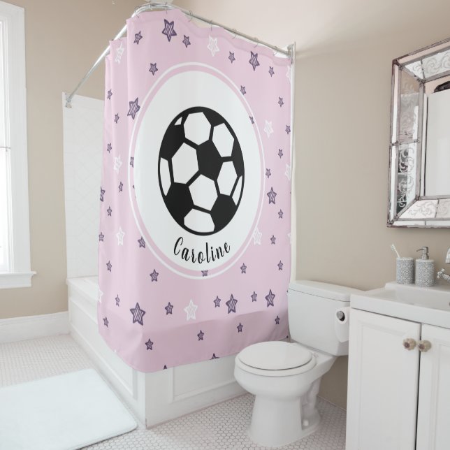 Soccer Star Girls Personalisiert Niedliches rosa M Duschvorhang (Beispiel)