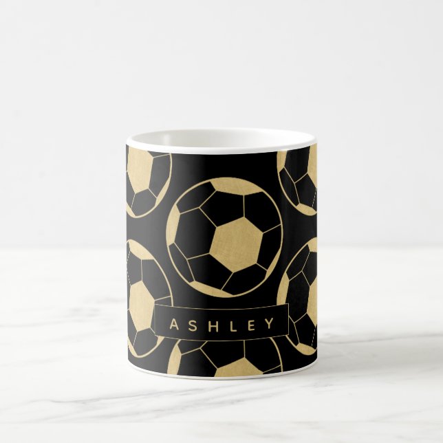 Soccer Star Personalisiert Name Black and Gold Kaffeetasse (Mittel)