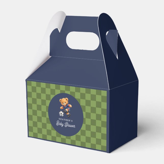 Soccer Teddy Bear Baby Shower Checkboard Geschenkschachtel (Vorderseite)