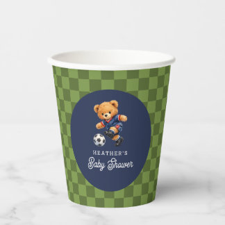 Soccer Teddy Bear Checkboard Baby Shower Pappbecher