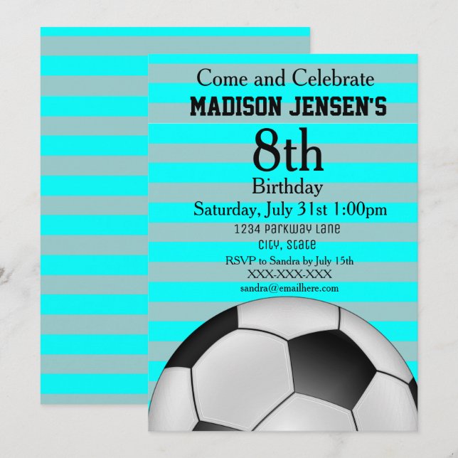 Soccer Thème Sports Invitation Anniversaire (Devant / Derrière)