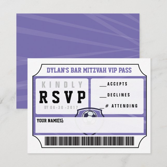 SOCCER VIP REPLY CARD Bar Bat Mitzvah Einladung (Vorne/Hinten)