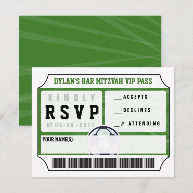 SOCCER VIP REPLY CARD Bar Bat Mitzvah Einladung (Vorne/Hinten)
