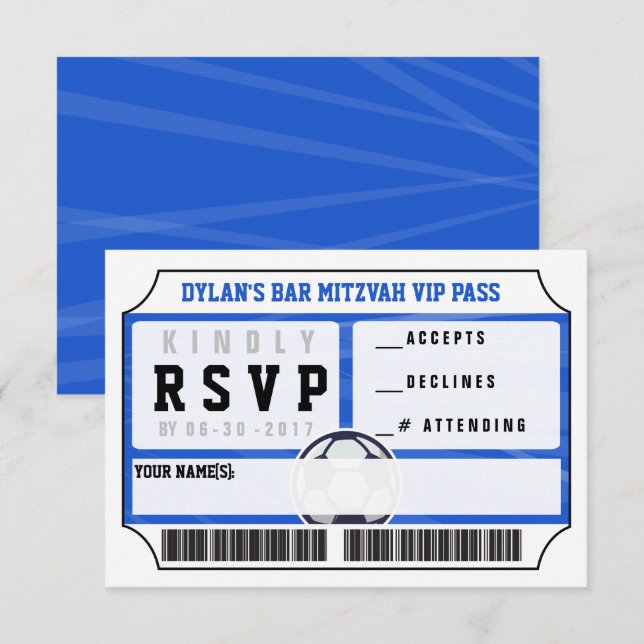SOCCER VIP REPLY CARD Bar Bat Mitzvah Einladung (Vorne/Hinten)