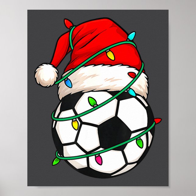 Soccer With Santa Hat Funny Christmas Xmas Gift  Poster (Vorne)