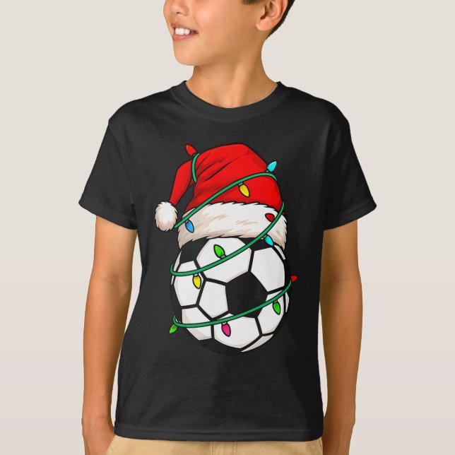 Soccer With Santa Hat Funny Christmas Xmas Gift  T-Shirt (Vorderseite)