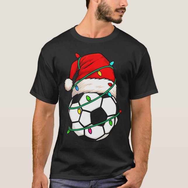 Soccer With Santa Hat Funny Christmas Xmas Gift  T-Shirt (Vorderseite)