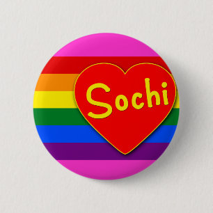 Sochi mit Herz-und Gay Pride-Flaggen-Regenbogen Button