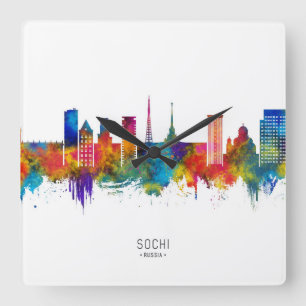 Sochi Russia Skyline Quadratische Wanduhr