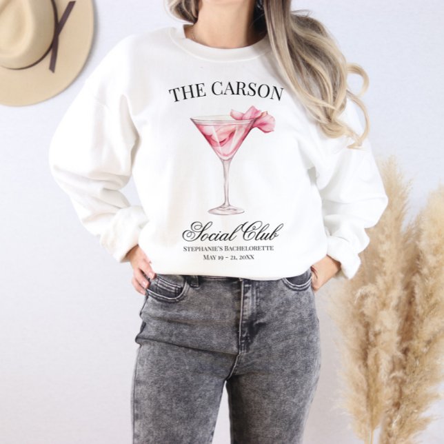Social Club Pink Cocktail Matte Bachelorette Sweatshirt (Customizable Name Social Club Sweatshirt)