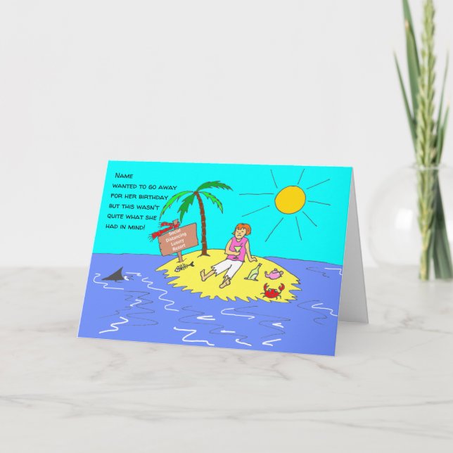 Social Distancing Female Funny Cartoon Birthday Karte (Vorderseite)