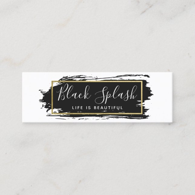 Social Influencer Black Paint Stroke & Modern Gold Mini Visitenkarte (Vorderseite)