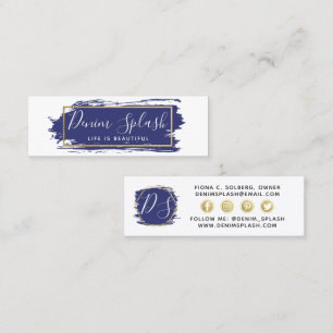 Social Influencer Navy Blau & Gold Farbauftrag Mini Visitenkarte
