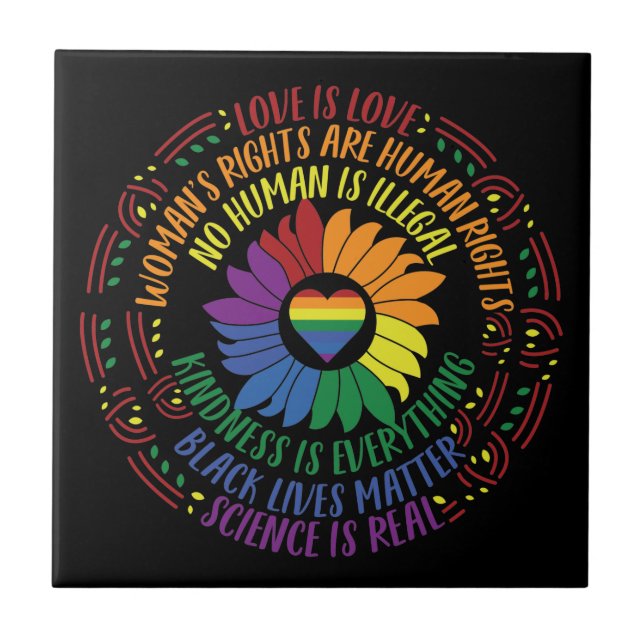 Social Justice Rainbow Colors Word Art Fliese (Vorderseite)