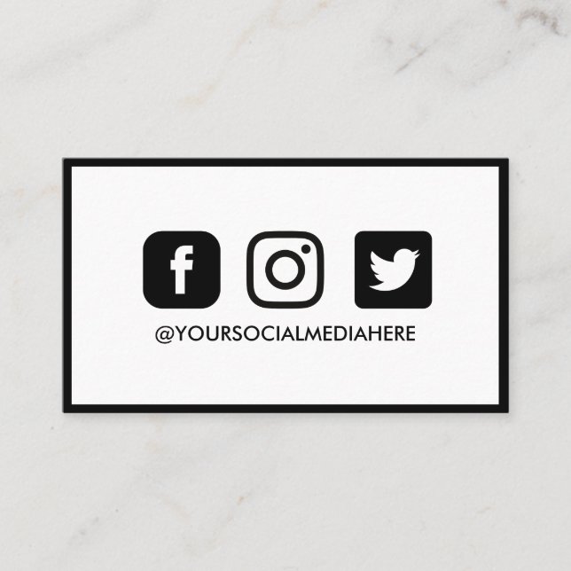 Social Media Black Edges Elegante Moderne Visitenkarte (Vorderseite)