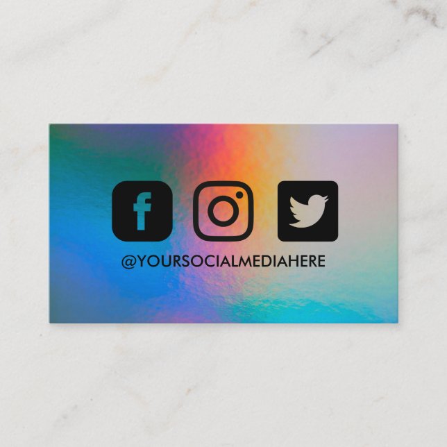 Social Media Black Holographic Elegante Modern Visitenkarte (Vorderseite)