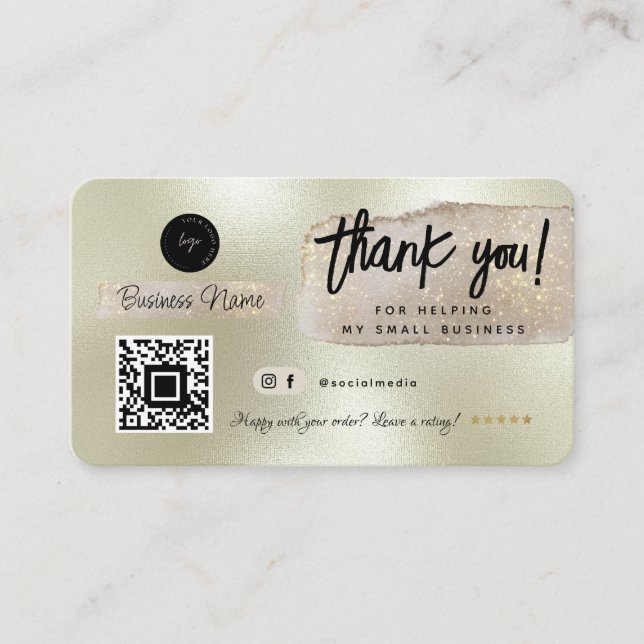Social Media Business Modern Gold Vielen Dank Visitenkarte (Vorderseite)
