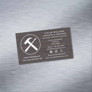 Social Media Carpenter Carpentry Rustikaler Holzsp Magnetische Visitenkarte