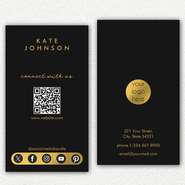 Social Media Connect mit uns für das Black Gold Lo Visitenkarte (Black Gold Logo Social Media Connect With Us Business Card)