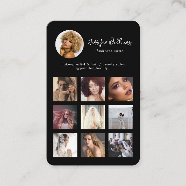 Social Media Custom QR Code & Foto Black Modern Visitenkarte (Vorderseite)