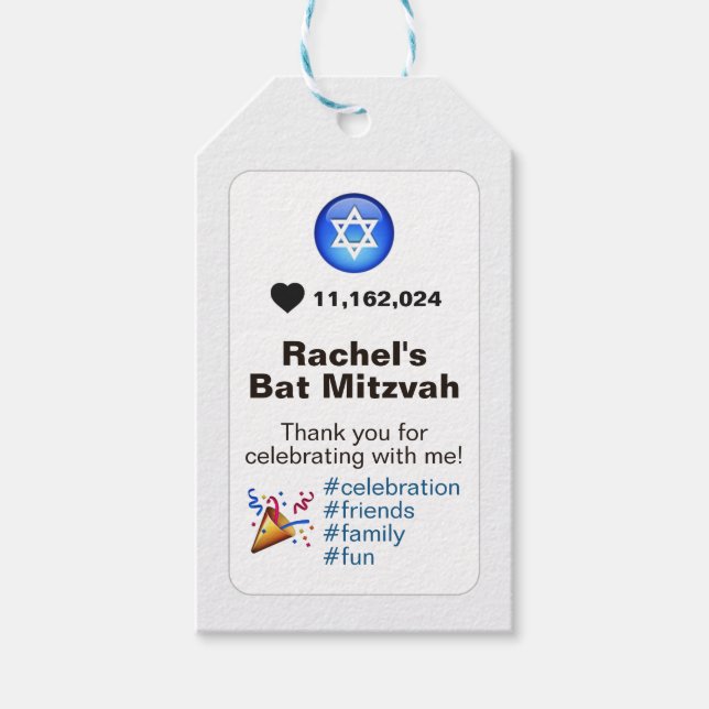 Social Media Emoji Bat Mitzvah oder Bar Mitzvah Geschenkanhänger (Vorderseite)