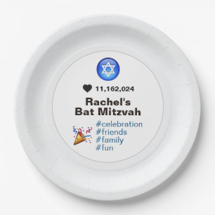 Social Media Emoji Bat Mitzvah oder Bar Mitzvah Pappteller