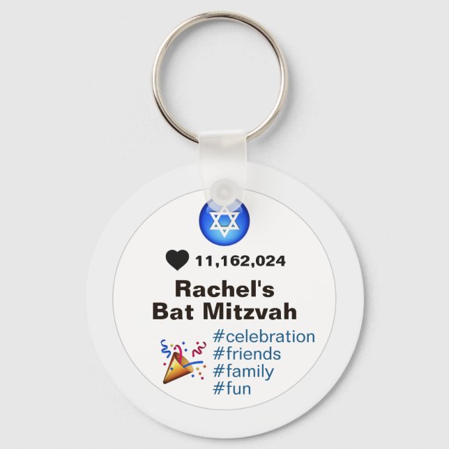 Social Media Emoji Bat Mitzvah oder Bar Mitzvah Schlüsselanhänger (Vorderseite)