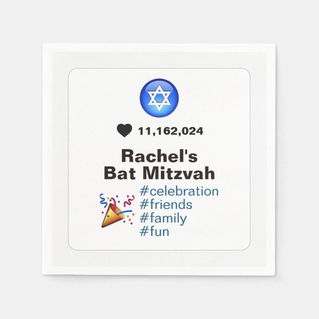 Social Media Emoji Bat Mitzvah oder Bar Mitzvah Serviette (Vorderseite)