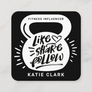 Social Media Fitness Influencer Kettlebell Black Quadratische Visitenkarte