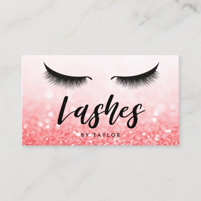Social Media Lashes Augen Rosa Glitzer Visitenkarte (Vorderseite)