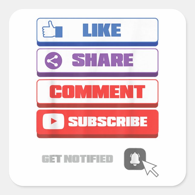 Social Media like Share Kommentar abonnieren Vlogg Quadratischer Aufkleber (Vorderseite)