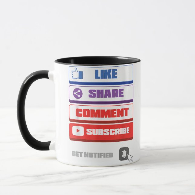 Social Media like Share Kommentar abonnieren Vlogg Tasse (Links)