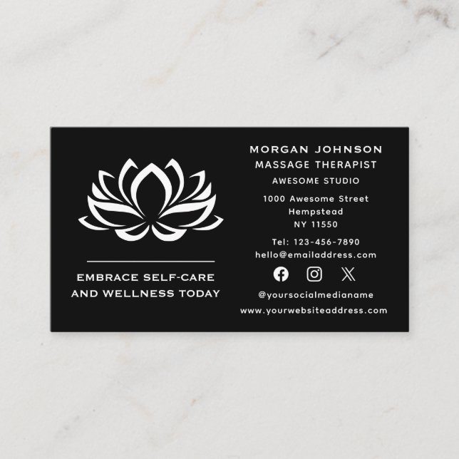 Social Media Lotus Blume Massage Therapie Holistis Visitenkarte (Vorderseite)