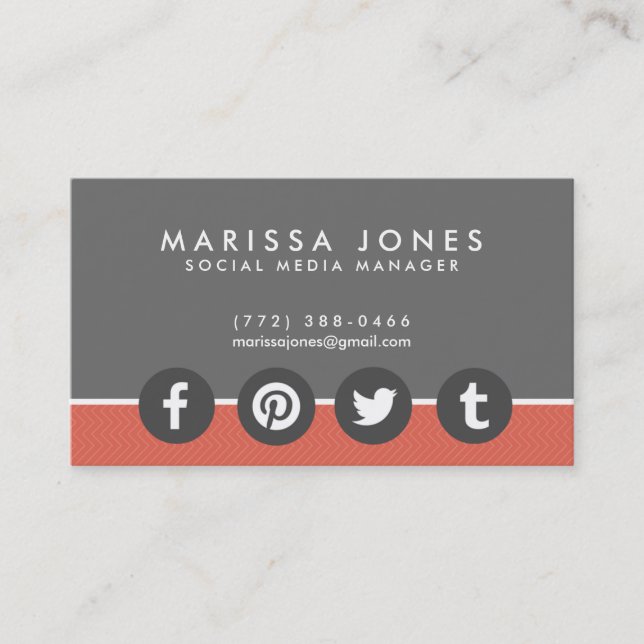Social Media Manager Peach Gray Business Cards Visitenkarte (Vorderseite)