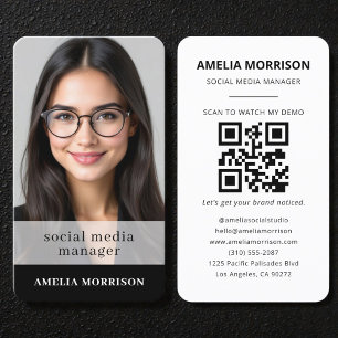Social Media Manager Schwarz-Weiß-QR-Code-Foto Visitenkarte