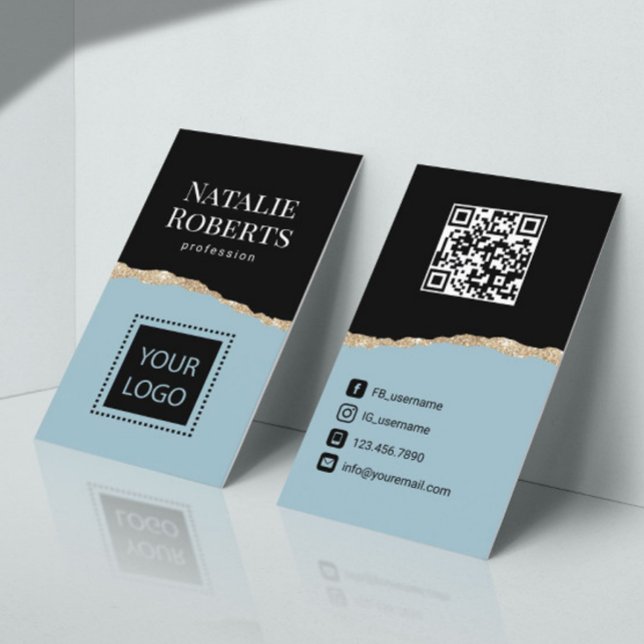 Social Media Mining Blue Black & Gold QR Code Visitenkarte (Von Creator hochgeladen)