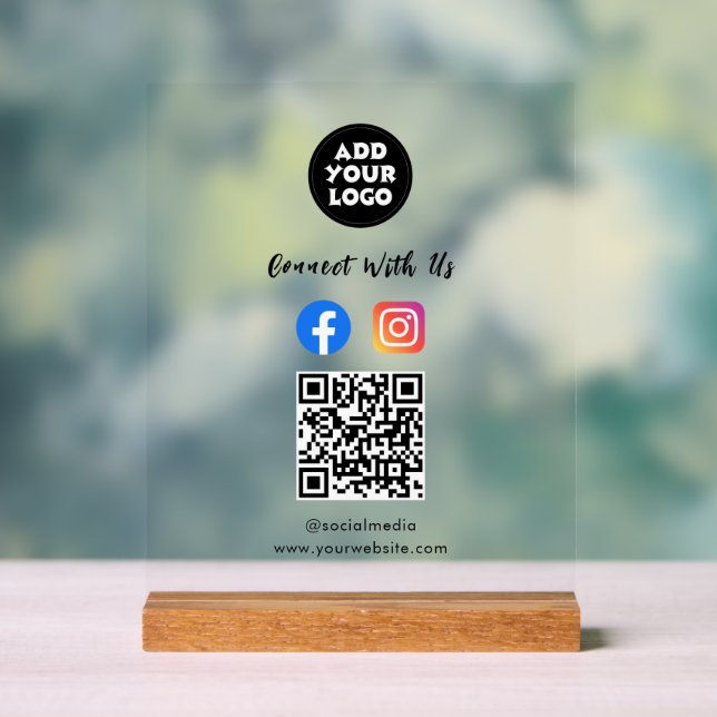 Social Media QR Code Acrylschild | Fb Instagram  (Neutral)