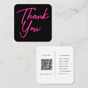 Social Media QR Code Business Neon Pink Danke Quadratische Visitenkarte