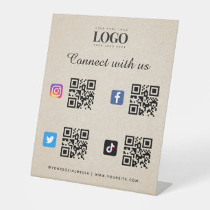 Social Media Qr-Logo-Twitter Facebook Beige Sockelschild